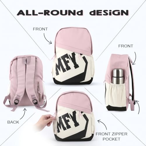 Image of PALAY Backpack Bags for Women Girls Pink White Patch Color School Bag Fashion Letter Print Bookbag Waterproof Large Capacity Laptop Daypack for Women Girls