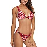 Naanle Women's Hohoho Pattern Santa Claus Laugh Christmas Halter Neck 2 Pcs Triangle Top Swimsuit Bikini Set