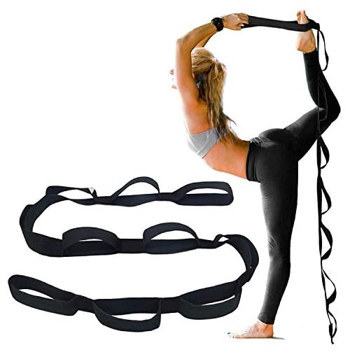 YNR Yoga Correa para Stretching - Elástico Banda con 10 Aros -Multi-Grip Pilates Tendones Expansor Cinturón - Physical Terapia Equipment para Mejor Flexibilidad - Negro