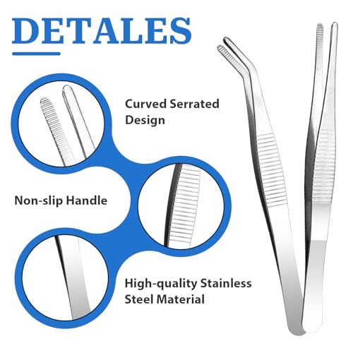 GEEHUA 2 Stück Gebogene Pinzette stumpfe Pinzette gerade Pinzette aus Edelstahl mit flacher Spitze und gebogenem Wellenschliff abgewinkelte Pinzetten für Elektronik Laborarbeiten Wassertiere