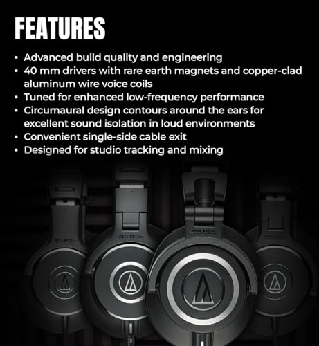 Image of Audio-Technica ATH-M20x Professional Monitor Headphones - Black Bundle with Case and Austin Bazaar Polishing Cloth