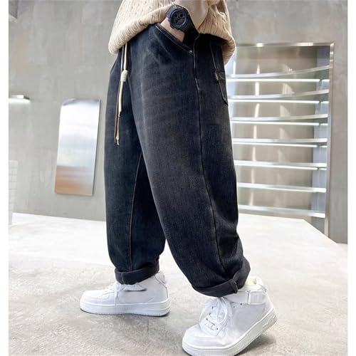 Boys Baggy 𝐃rawstring Jean Wide Leg Elastic Waisted Casual Denim Pants Teen Straight Leg Trousers with Pokets2