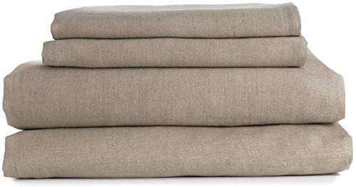 Cloud Fino 100% Linen Fitted Sheets -Stone Washed Linen Fitted Sheets with 18 Inch Deep Pocket Each,Ultra Soft and Easy Care. (Queen Natural)