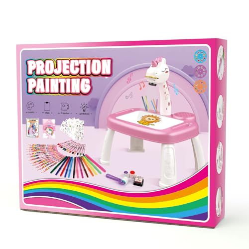 Unicornios Para Niñas Proyector Dibujos Para Niños con 72 Motivos Regalo Niña 3 4 5 6 Años Juguetes Niños Juguetes Juegos con Lápices de Colores,Álbum de Recortes,Libro de Pegatinas,Pegatinas,Sello