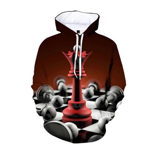 Sweat à capuche surdimensionné mixte imprimé échecs en relief 3D