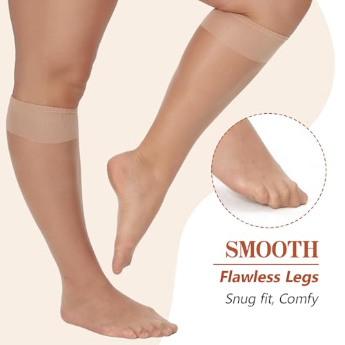 WiliW 6 Packs Plus Size Knee High Sheer Stockings for Women, Nylon Trouser Socks4
