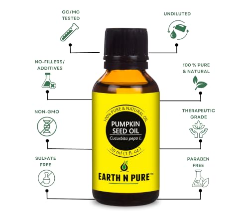 Image of Earth N Pure Pumpkin Seed Oil - 100% Pure & Natural for Scalp, Hair, Skin & Beard - Cold-Pressed, Multi-Use Carrier Oil | 30ml