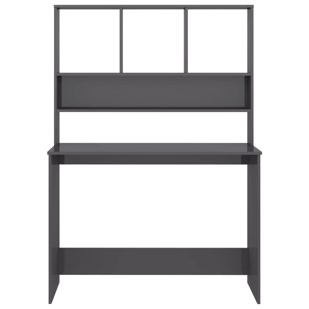 Scrivania verticale da ufficio con ripiani, grigio lucido, 110 x 45 x 157 cm, in legno, postazione di lavoro salvaspazio con spazio per raccoglitori, tastiera e laptop