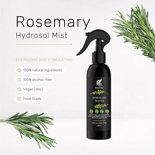 Image of VALKYRIE Rosemary Water Daily Strengthening Mist, with Peppermint and Rosemary Essential Oils to Strengthen Strands for all Hair Types (200ml)