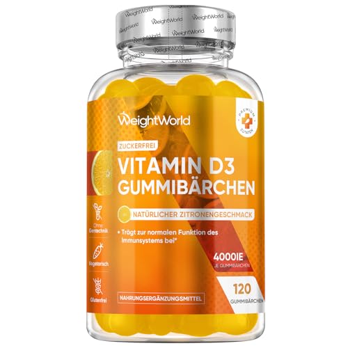 Vitamin D3 4000 IE - Vitamin D trägt zur Erhaltung normaler Knochen - 120 Gummibärchen Ohne Zucker - 1 Gummibärchen alle 4 Tage - Alternative zu Vitamin D3 Tropfen, Kapseln & Tabletten - WeightWorld