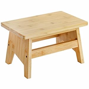 Bamboo Step Stool, Non-Slip One Step Stool, Potty Training Stool, Portable Sturdy Bedside Stool for High Beds, Kids Adults, Support up to 300lbs, Easy Assembly