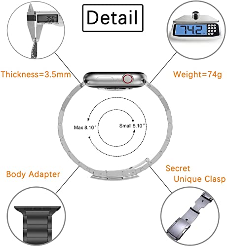 MaKTech Tytanowa Opaska na Nadgarstek,Metalowy Pasek z Szylkretową Klamrą,dla Apple Watch Seria 11/10/9/8/7,SE 3/2/1 [2025] (42mm/41mm/40mm,Srebrny)