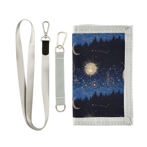 ALAZA Kids Wallets for Boys Girls Toddler Trifold Wallet Children Small Sun Moon Forest Starrysky with Zipper Coin Pocket