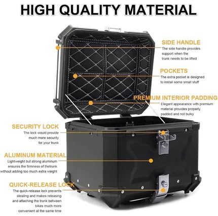 Image of CORE 45L Aluminium Motorcycle Top Box | X-Type Touring Storage Case with Universal Mount Plate | Lockable Rear Luggage Carrier | Water-Resistant Metal Top Case for Daily Bikes - Stealth Black