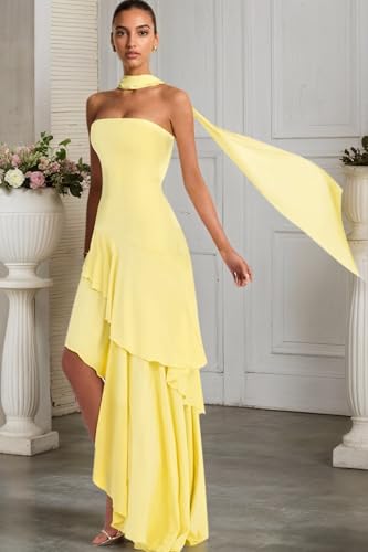 Strapless Bridesmaid Dresses with Scarf 2025 Chiffon Ruffle Prom Dress Long Formal Wedding Guest Dress2