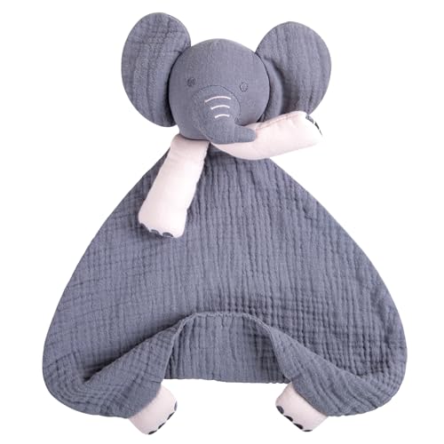 Image of lulumoon Muslin Elephant Lovey for Babies: Skin-Friendly Security Blanket for Self-Soothe - Newborn Gift for Baby Shower