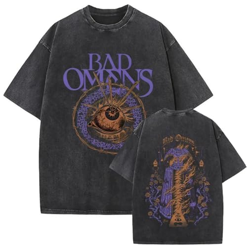 Camiseta Bad Tour Omens Unisex Informal Holgada De Manga Corta Estilo Hip Hop con Cuello Redondo Retro Lavado Tallas XS~3XL-Black&D||l
