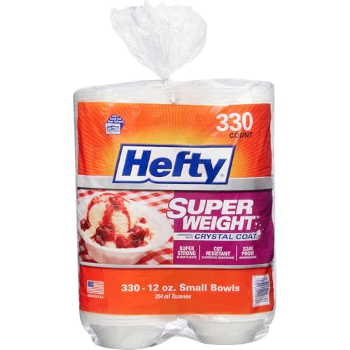 Hefty Super Weight Foam Bowl, Cut Resistant, Soak Proof - 12 oz, White, 330 Count