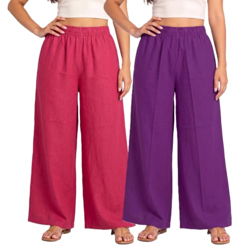 Image of Plaazo Women's Cotton Palazzo | Wide Leg Palazzo for Women | Soft Breathable High Waist Bottom Wear | Comfortable Casual, Office, Travel for Women