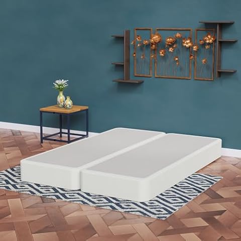 Nutan, 8-Inch Sturdy Wood Box Spring for Mattress Support - Durable and Fully Assembled, Natural Wood Foundation for Queen, White Cover