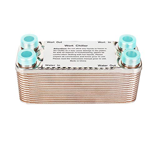 Ferroday 30 Plate Wort Chiller Stainless Steel Brazed Plate Heat Exchanger 3/4 NPT Thread Plate Chiller[7.5" x 2.9]