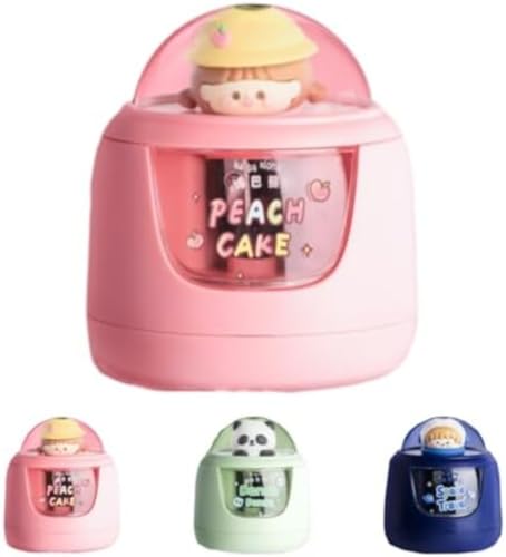 Vilom 電動鉛筆削り パンダデザイン ワイヤレス対応 6〜8mm鉛筆対応 タングステン鋼刃 小学生向け 透明削りカスケース 女の子 男の子 学校準備に最適 ピンク・ブルー・グリーン選べる (ピンク)