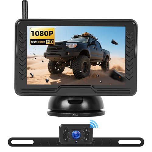 Image of Wireless Backup Camera for Car with 5 inch Monitor Easy Setup IR Night Vision IP69 Waterproof License Plate Reverse Camera DIY Parking Lines Rear View Camera System for Car Truck SUV Pickup Van