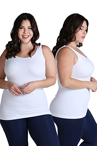 NIKIBIKI Women Seamless Premium Classic Tank Top Multi-Pack, Made in U.S.A, Plus Size (Pack of 2: White, White)