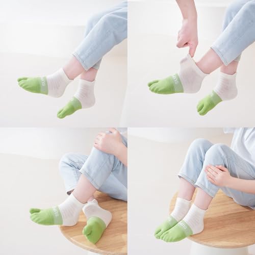 2 Pairs Cotton Two Toe Split Tabi V Socks Athletic Running Breathable Mesh Seperated Socks for Kids Girls Boys 3-12 Years3