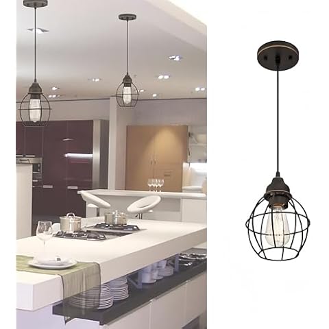 WISBEAM Oil Rubbed Bronze Pendant Lighting Fixture with Brass Edge, RV Hanging Kitchen Lights with E26 Medium Base Max. 60 Watts, Bulbs not Included, 1-Pack Cover