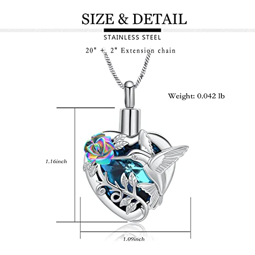 Yinplsmemory Hummingbird Cremation Jewelry Crystal Heart Urn Ashes Necklace for Women Men Memorial Keepsake Necklace of Loved One2