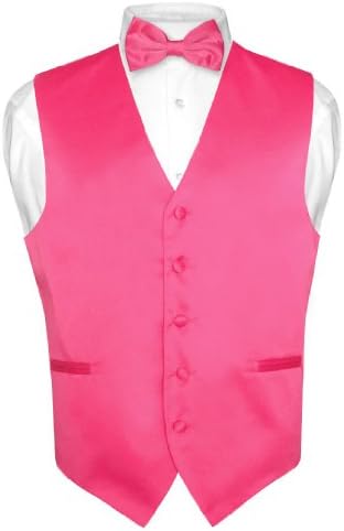 Men's Dress Vest & BowTie Solid HOT PINK FUCHSIA Color Bow Tie Set size XL
