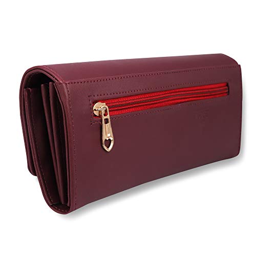 ALSU Women's Maroon Hand Clutch Wallet Purse Trendy Lock Closure |Phone Holder|4 Cards Pocket (ldu-012mar) - Image 2