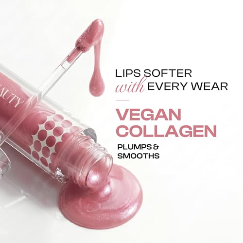 Image of Dream Beauty Collagen Lip Gloss | Rose Pink Shimmer | Non-Sticky Tinted Gloss with Hyaluronic Acid & Vitamin E | Glossy, Plump, Hydrated Lips | Long-Lasting | 4.7ml (Selene)