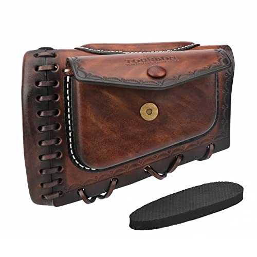 TOURBON Handmade Leather Rifle Shotgun Cheek Rest Recoil Pad with Ammo Holder Pouch Right Handed, Brown, 18*7.5*13.5cm - Image 3