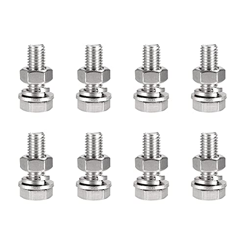 Image of uxcell M10 x 35mm Hex Head Screws Bolts, Nuts, Flat & Lock Washers Kits, 304 Stainless Steel Fully Thread Hexagon Bolts 8 Sets