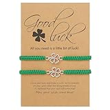 Pingyongchang St. Patrick Green Shamrock String Bracelets Adjustable Irish Lucky Leaf Woven Braid Bracelets With Message Card for Women Men Holiday Jewelry Gifts-C