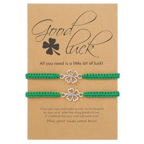 Pingyongchang St. Patrick Green Shamrock String Bracelets Adjustable Irish Lucky Leaf Woven Braid Bracelets With Message Card for Women Men Holiday Jewelry Gifts-C