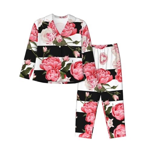 Pyjama confortable à rayures et imprimé floral pour le cocooning