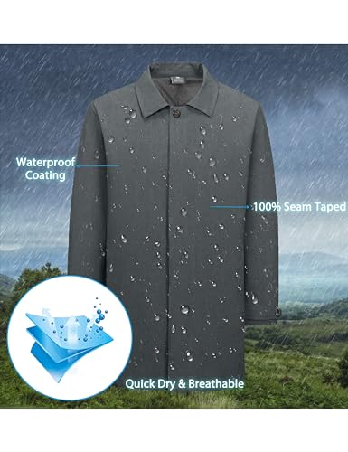 Image of Little Donkey Andy Men's Waterproof Mid-Length Trench Coat, Lightweight Long Rain Coat, Single Breasted Overcoat