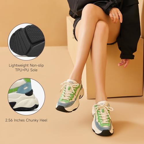 Image of BEAU TODAY Womens Chunky Sneakers, Chunky Shoes for Women, Lace up Comfortable Fashion Dad Sneaker