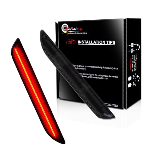 GTINTHEBOX for 2015 2016 2017 2018 2019 Ford Mustang Rear Side Marker Lights Smoked Lens High Power Red 48-SMD LED Lamps