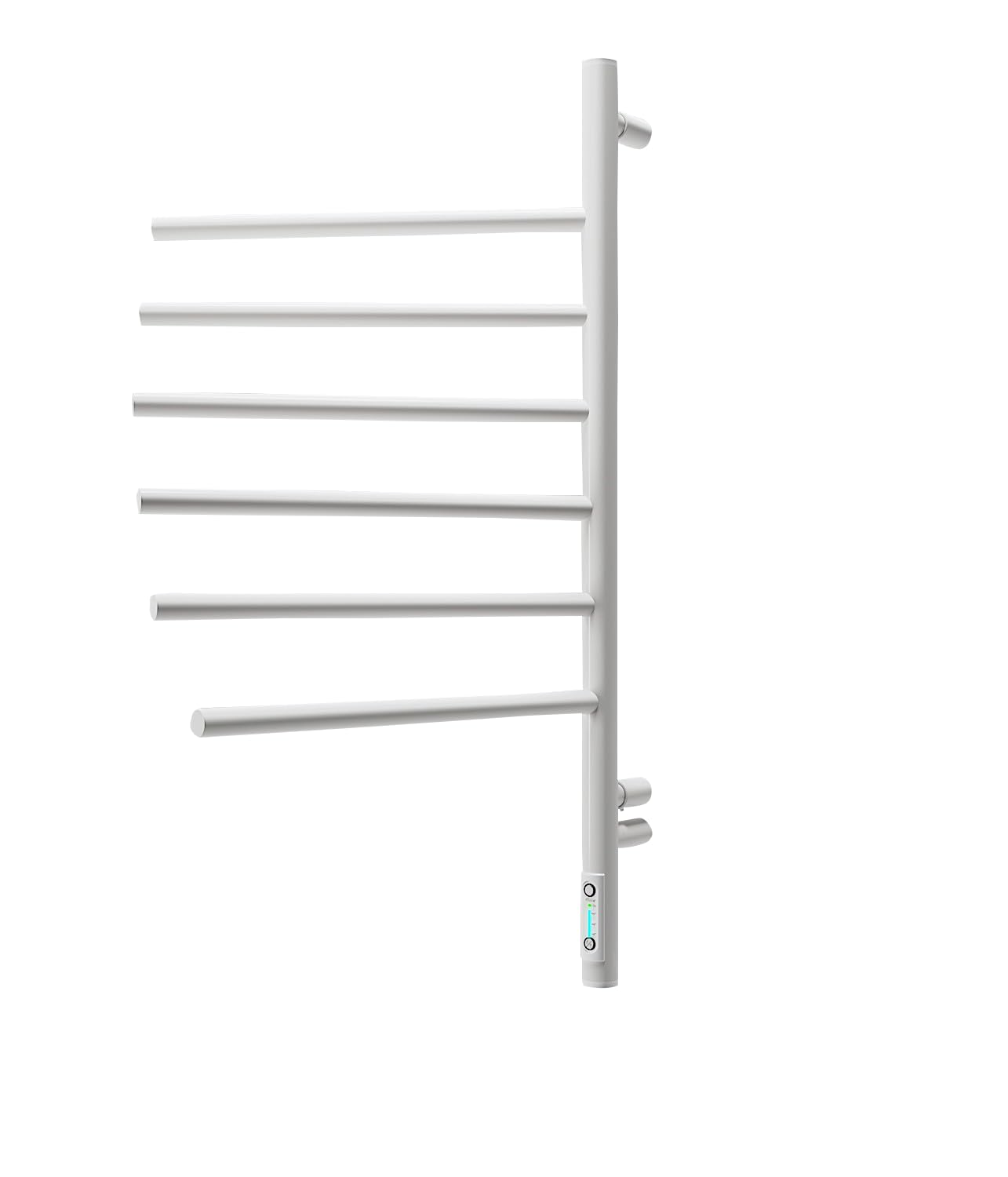 Elektryczny grzejnik na ręczniki 79x40 cm – Biały – 6 ramion obrotowych – 78W – Termostat i Timer – IP44 – Design do łazienki – Stal węglowa