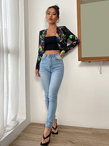Women's Jackets Fashion Splash Ink Print Open Front Blazer Jackets & Coats (Color : Multicolor, Size : X-Small)3