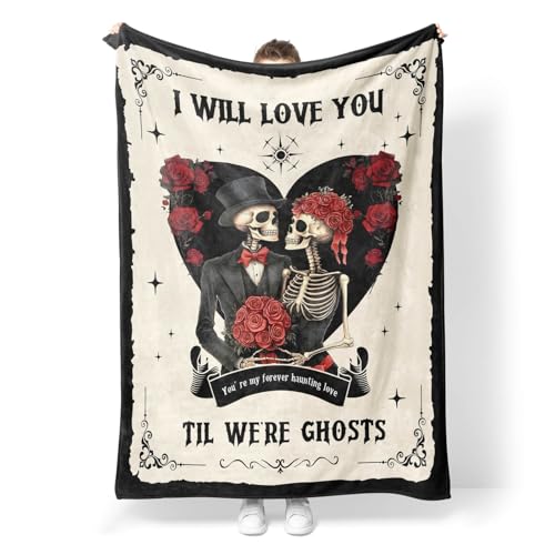Moyel Gothic Skeleton Ghost Romantic Throw Blanket for Couples - Valentines Day Anniversary Birthday - 60 x 50