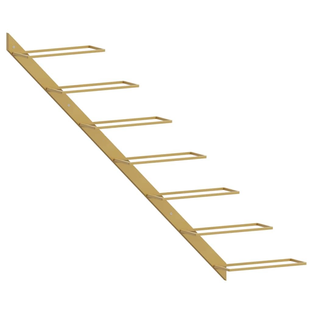 vidaXL Botellero de Pared para 7 Botellas Estantería Estante de Botellas Soporte para Vino Armario Cocinas Despensas Hogar de Metal Dorado