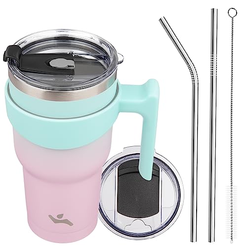 Image of Konokyo 30 oz Tumbler with Handle and Straw, Insulated Travel Mug