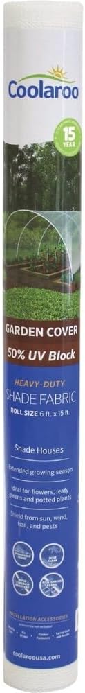 Coolaroo 50% UV Block Garden Shade Cloth for Plants - Tear-Resistant Breathable Shade Fabric for Greenhouses, Seedlings & Early Growth, 6ftx15ft Roll, White