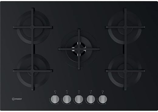 INDESIT ING 72T/BK PIANO COTTURA 5 FUOCHI GAS GRIGLIE GHISA VETRO NERO...