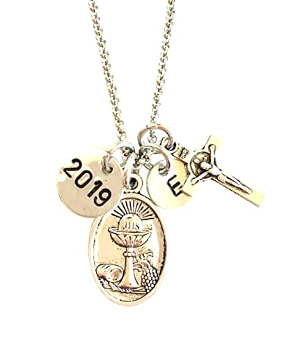 Boy's First Communion Necklace, Holy Eucharist Charm, Crucifix, Holy Communion, Christian Faith, Personalized, Stainless Steel, Pewter. #TOP19
